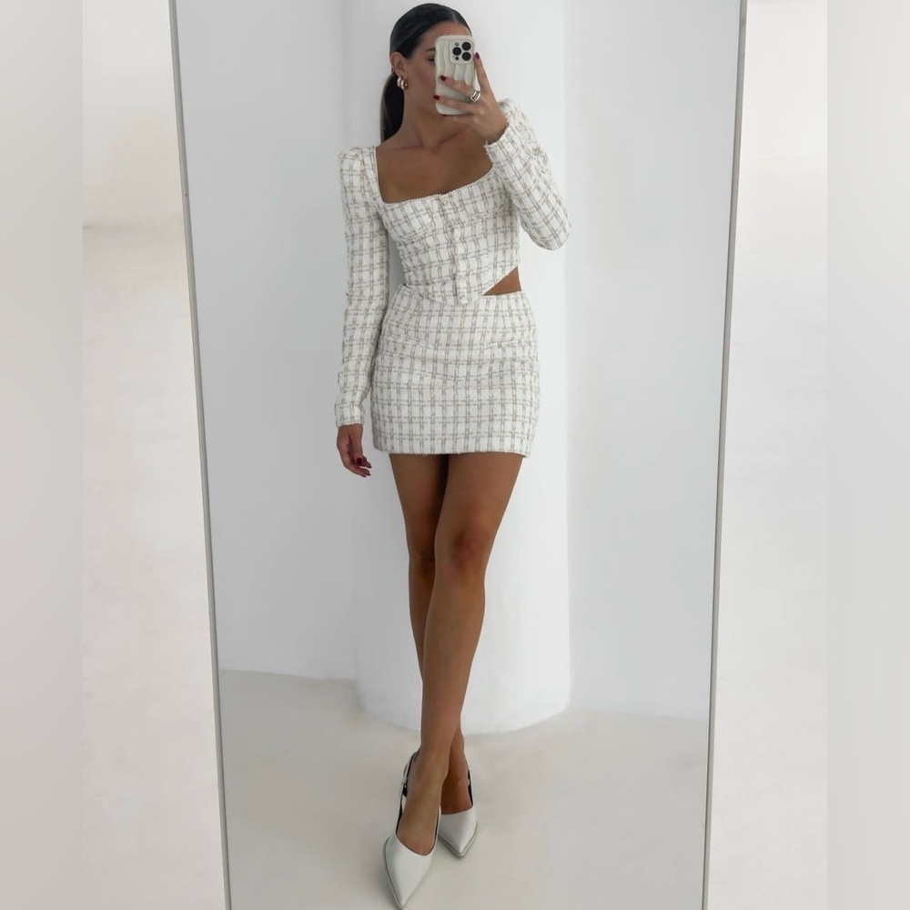 NWT Rumored Charolette Corset Top & Coco Tweed Skirt Shimmer Matching Set Size S